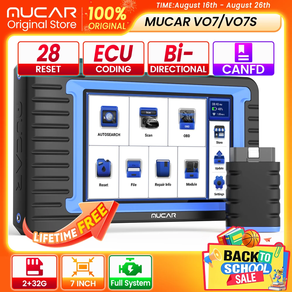 MUCAR VO7/VO7S Car Diagnostic Scanner Tools OBD2 Full System 28 Reset ECU Coding Bi-Directional CANFD Lifetime Free Update