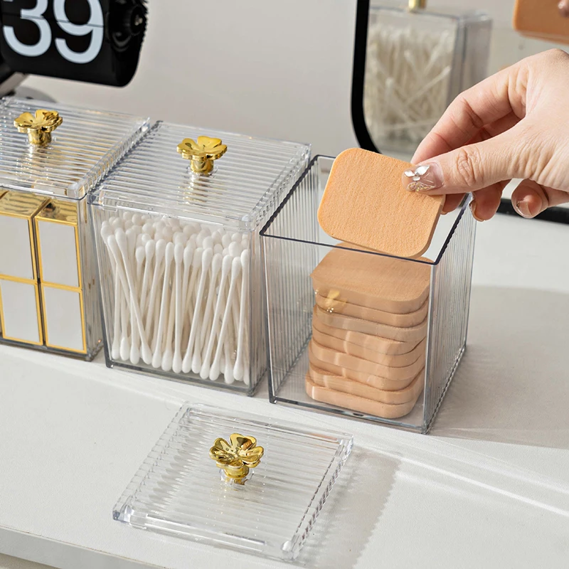 Nordic Style Makeup Cotton Swab Storage Box Golden Clover Makeup Remover Cotton Toothpick Line Cosmetic Box Beauty Egg Storage