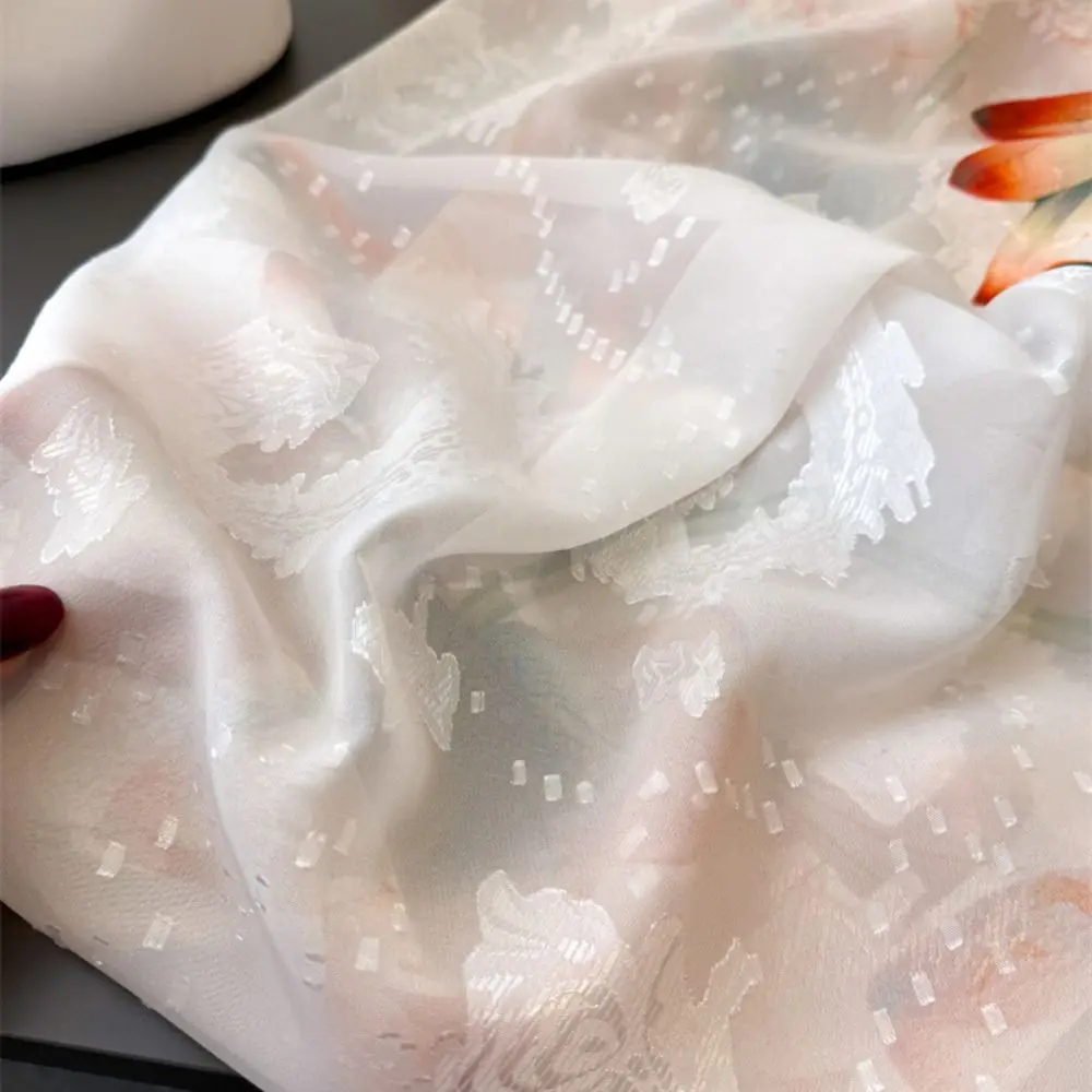 

Fashion 180*70cm Women Silk Scarf Soft Peony Flower Silk Scarves Sunscreen Breathable Women Head Scarf Summer