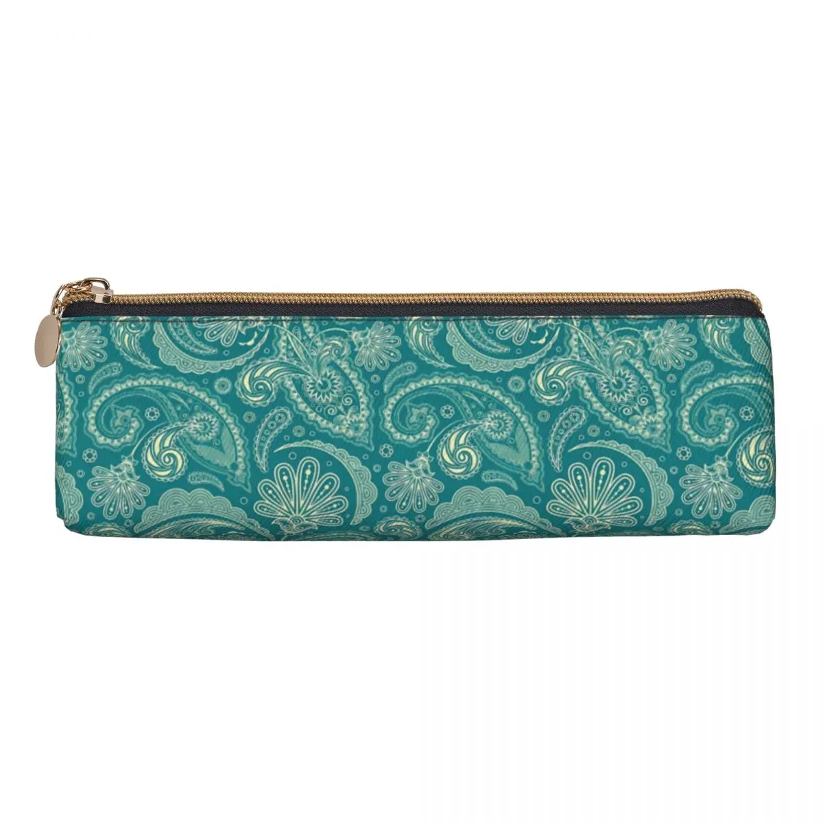 Fashion Pencil Case Green Paisley Pencil Box Vintage Print School Pencil Cases Boy Girl PU Leather Custom School Supplies