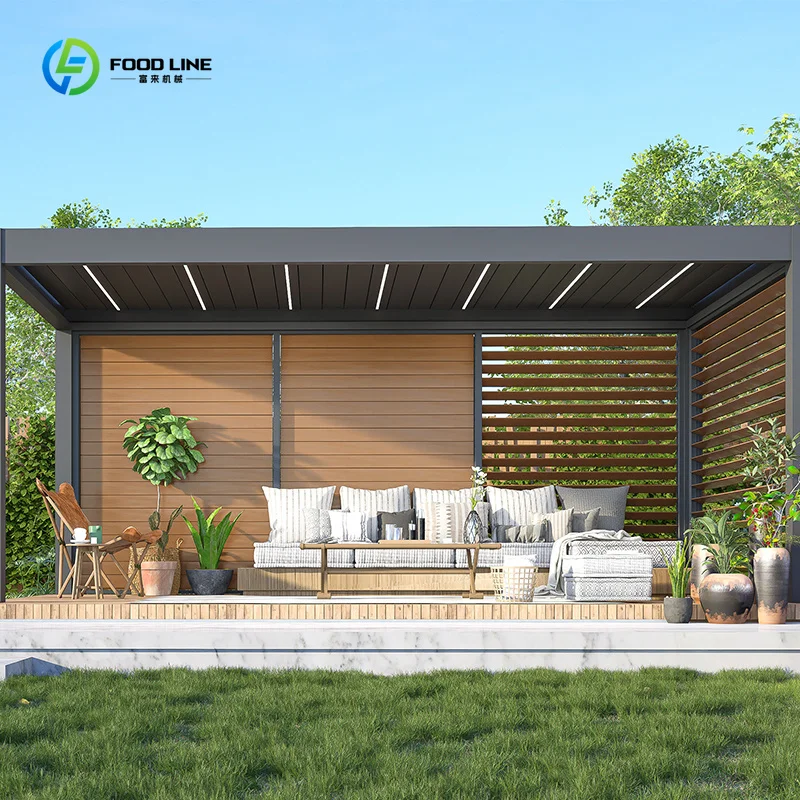 Aluminum Outdoor Garden Pergola Adjustable Louvered Roof Powder Coated Finish Custom