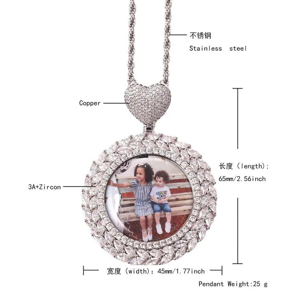INS Branches And Leaves Memory Custom Photo Love Head Photo Frame Pendant Full Of Zircon Hip-Hop Hipster Exquisite Necklace