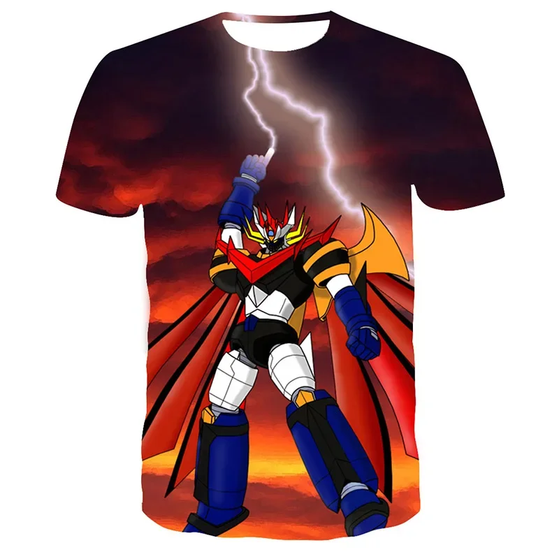 Mazinger Anime Robot camisetas con estampado 3D, camiseta informal de manga corta con cuello redondo para hombre, camisetas de calle de gran tamaño, camisetas Harajuku para hombre, ropa