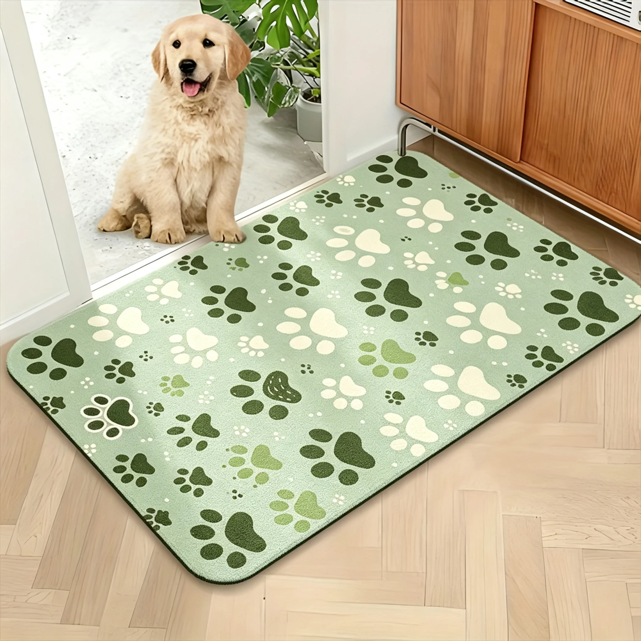 Pet Paw Welcome Doormat for Front Door Floor Mat Home Decor Dog Pawprint Print Simple Neutral Color Design Stylish Indoor