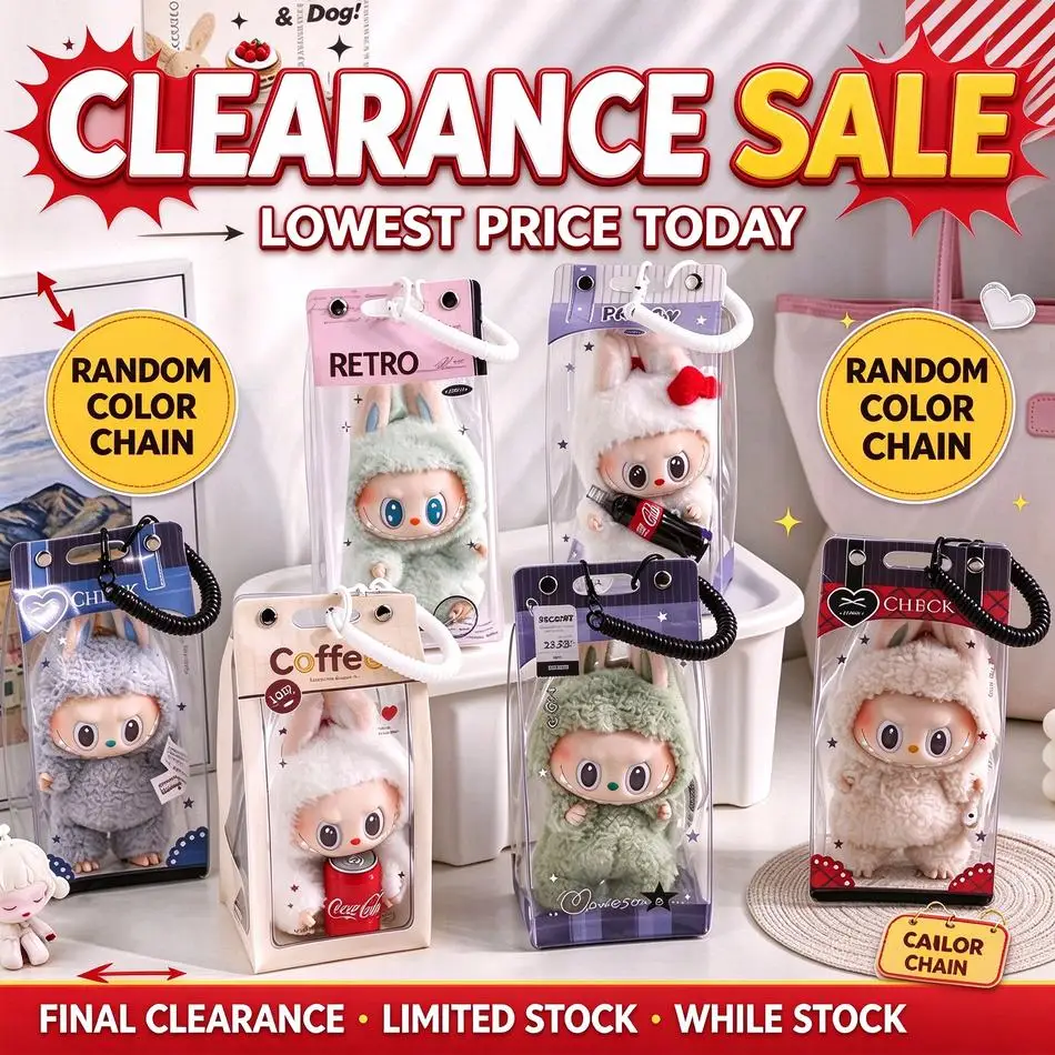 Clearance Transparent Storage Dustproof Bag PVC With Elastic Lanyard Display Organizer Case For LABUBU Toys Accessories