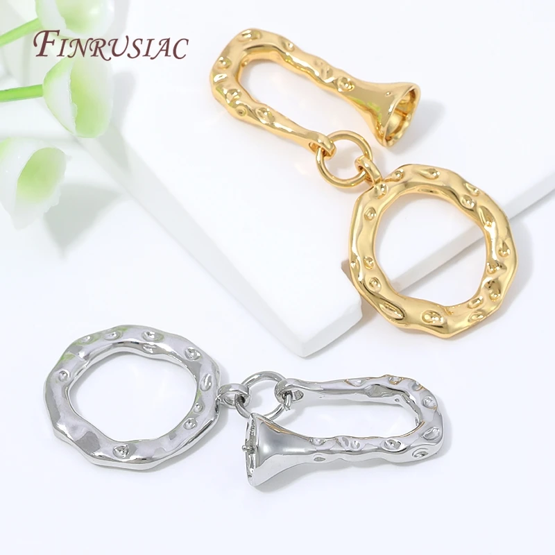 Hammered Textured OT Toggle Clasp 18K Gold Plated Fastener For Baroque Pearl Necklace Bracelet DIY Jewelry Making Findings