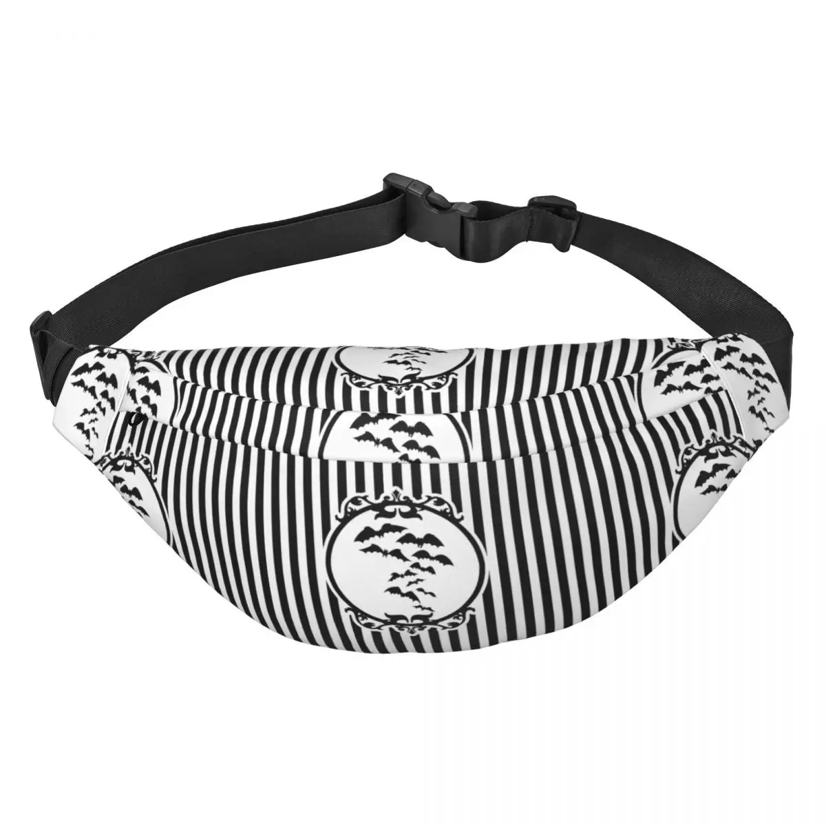 

Casual Stripes And Bats Fanny Pack for Running Women Men Goth Occult Witch Halloween Sling Crossbody Waist Bag Phone Money Pouch