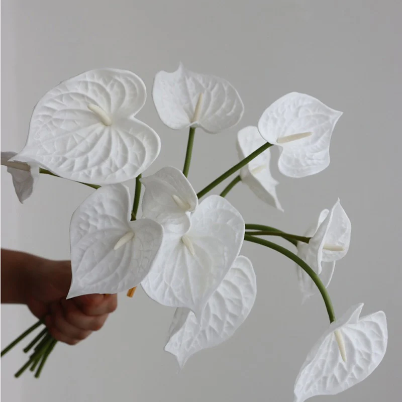 Lujo 4 uds/paquete Real touch Anthurium PU flor artificial Navidad decoración del hogar flores plante artificielle decoración de boda blanca