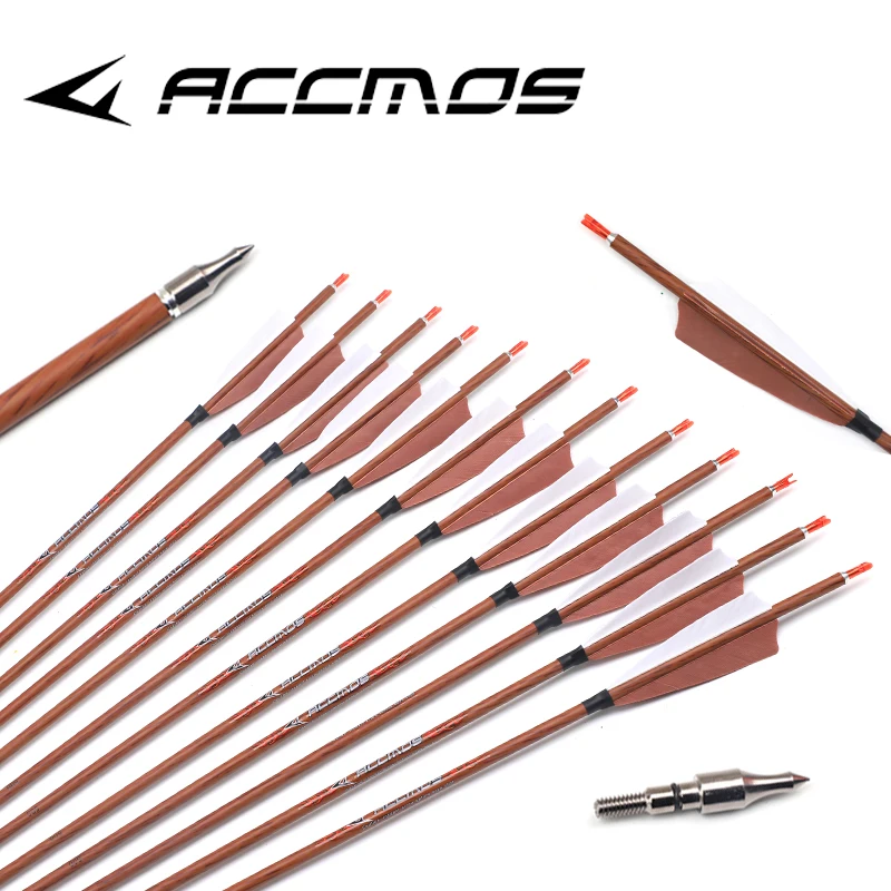 ACCMOS ID6.2mm 31in Wood Skin Carbon Arrow Spine350 400 450 500 550 600 700 Compound /Recurve/Traditional Bow Archery