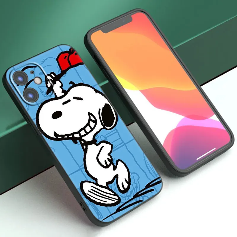 Cute kawaii S-Snoopy Black Phone Case For Apple iPhone 15 Pro Max 15 14 13 12 Pro Max Mini 11 Pro 7 8 Plus XR X XS SE 2020 2022