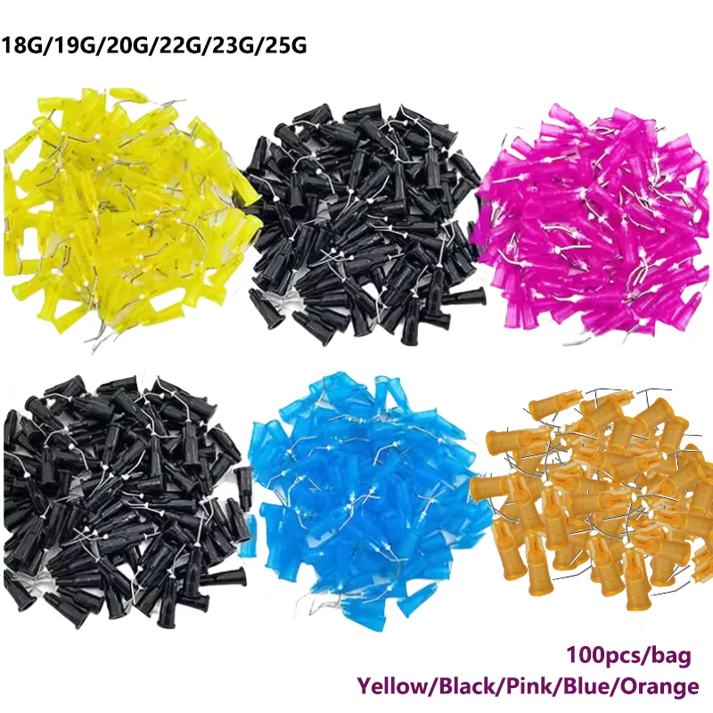 100pcs Dental Disposable Needle Bent Tips Etchant Resin Flow Composite Bent Tip 18/19/20/22/23/25G Dentist Delievery Syringe Tip