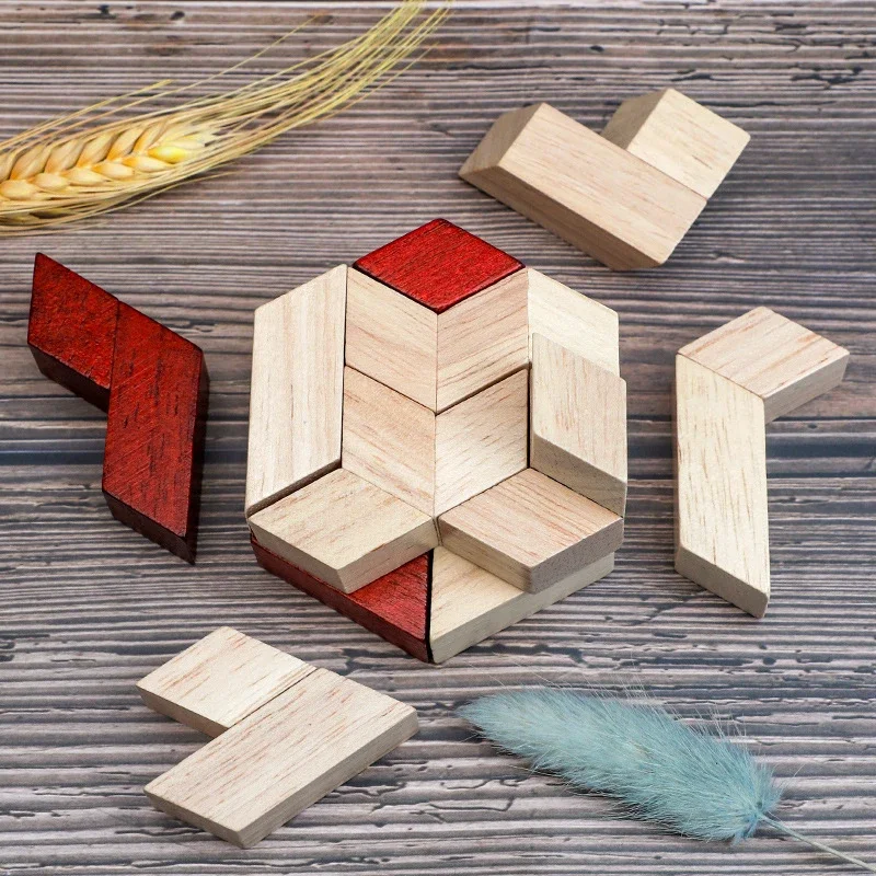 Novo 3d de madeira hexágono quebra-cabeças mente lógica cérebro teasers jogo educativo