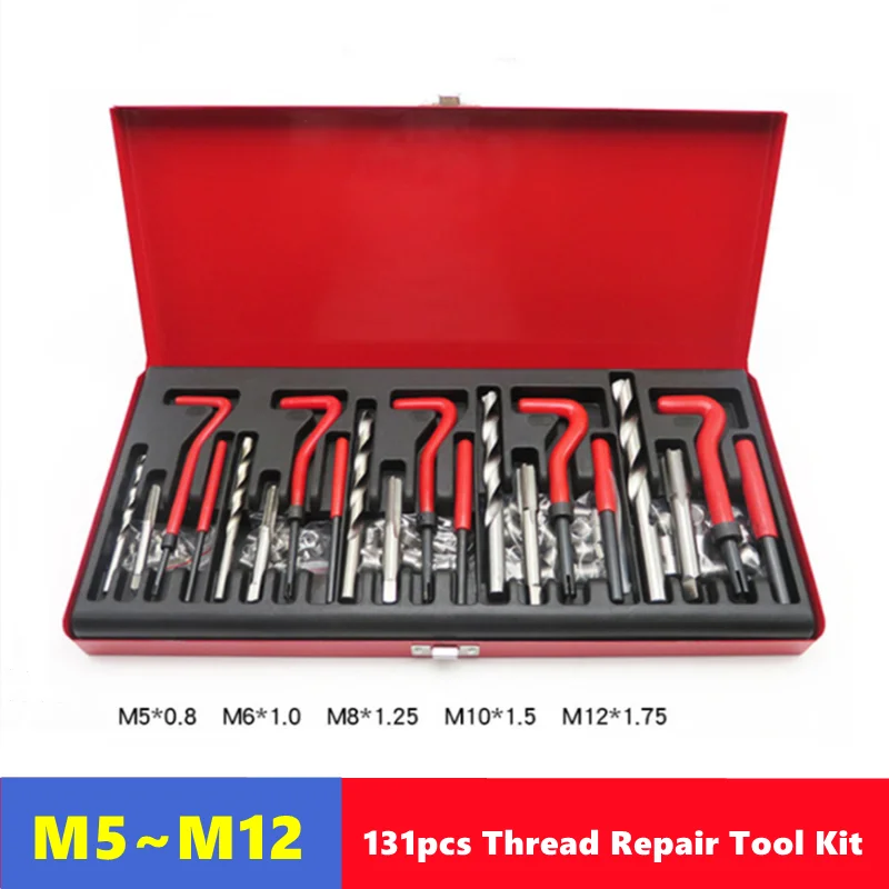 88/131pcs Thread Repair Kit M3 M4 M5 M6 M8 M10 M12 M14 Screw Thread Inserts For Restoring Damaged Threads Repair Tools Drill Bit