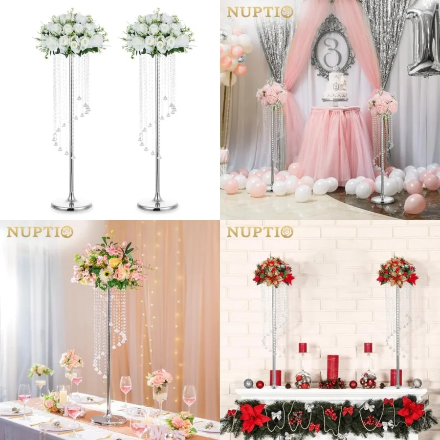 

ch Tall Weddg Centerpieces Vases Crystal Flower Vase Metal Flowers Stand for Party Tables Decorations - Elegant Bulk Weddgs Dec