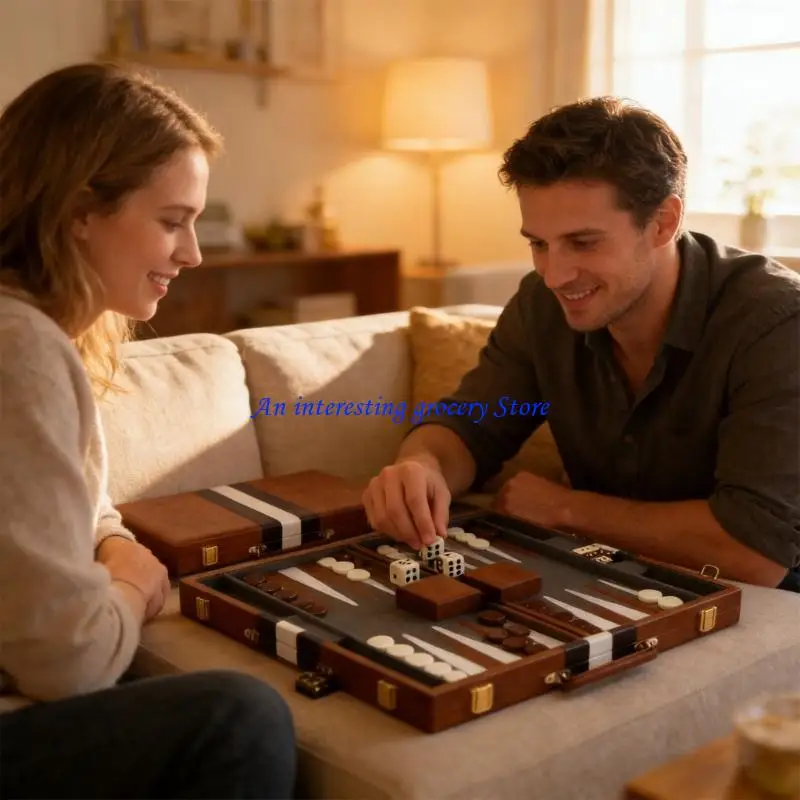 652D Kunstleder-Akzent-Backgammon-Set mit sanftem, ruhigem Spielabend – Detail 4