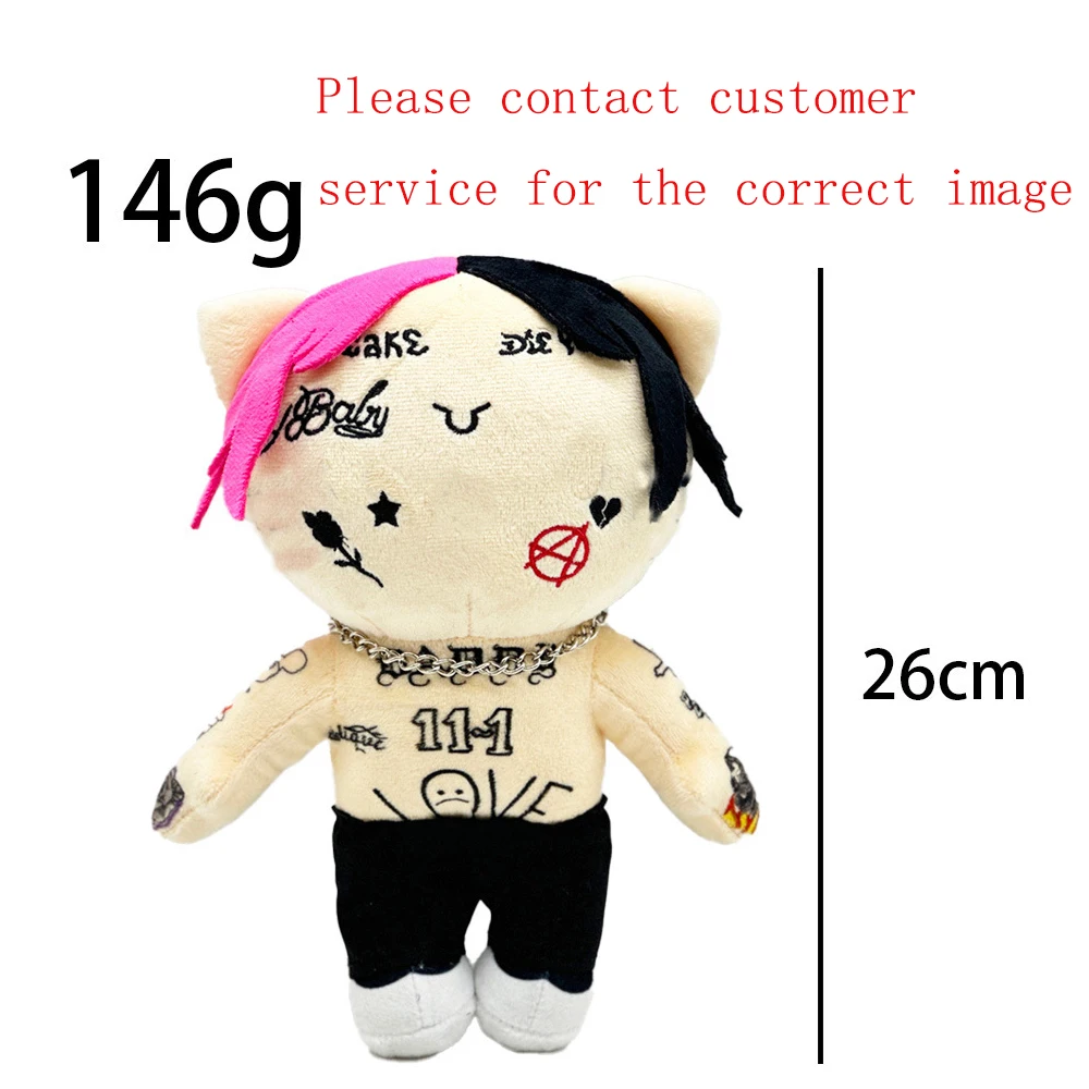 Boneco de Pelúcia Lil Peep de 26cm com Calças Pretas, Brinquedos de Pelúcia para Meninos e Meninas, Presentes de Aniversário