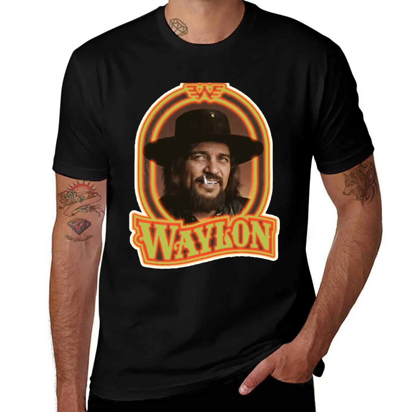 Waylon Jennings Smoking T-Shirt Big Size Loose Fit Tee Shirt T-Shirt