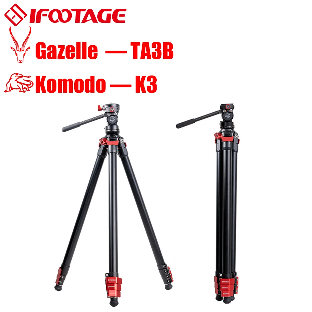 IFOOTAGE Tripod Gazelle TA3B with K3 Fluid Head, Professional Portable Travel Tripod Kit for Canon Nikon Sony  Cameras