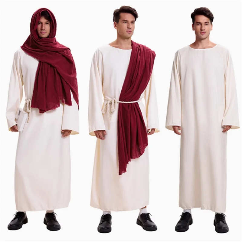 

New Halloween Vintage Shepherd Long Robe Set Stage Performance Priest Outfit Skirt Style Polyester Fiber Traditional Chinese ...