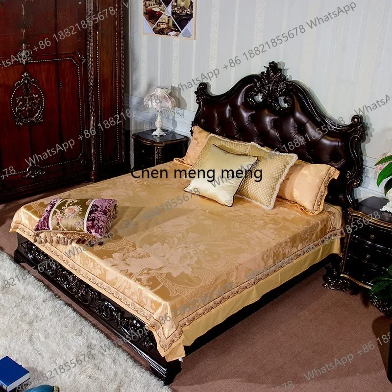 

X Furniture, handmade solid wood carvings, master bedroom leather art buckle, double bed