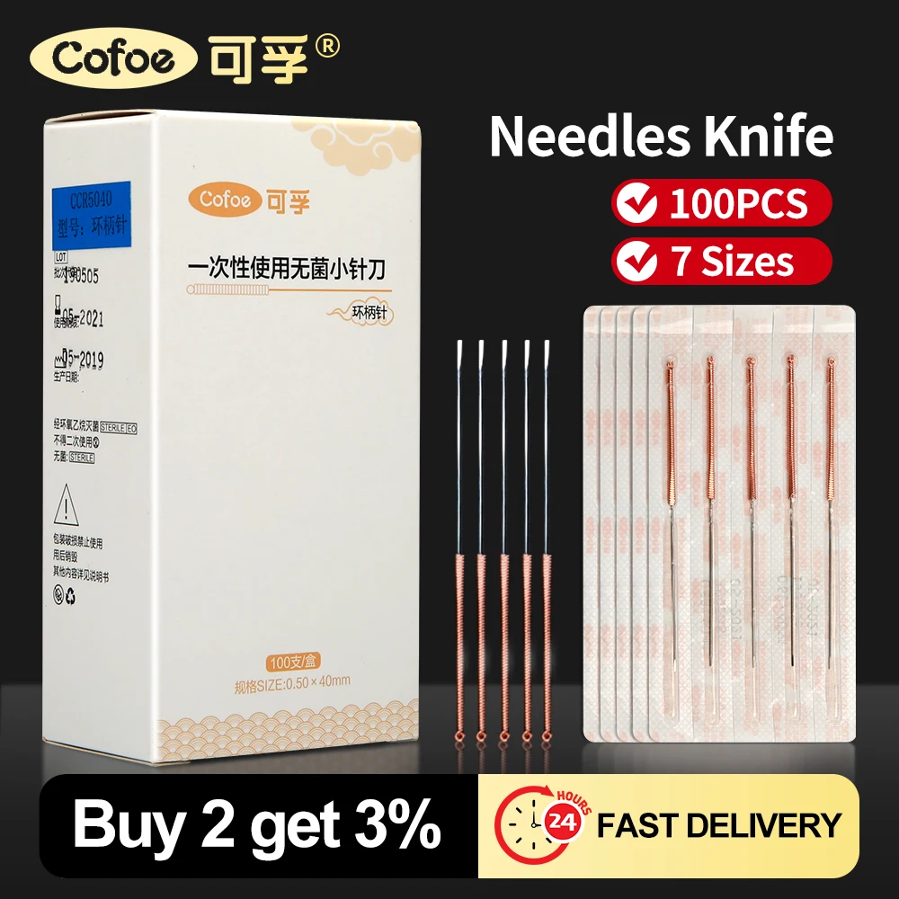 Cofoe 100pcs Acupuncture Needles Knife Copper Handle Disposable Micro Acupotomy Sterility Small Knife Needle Acupotom