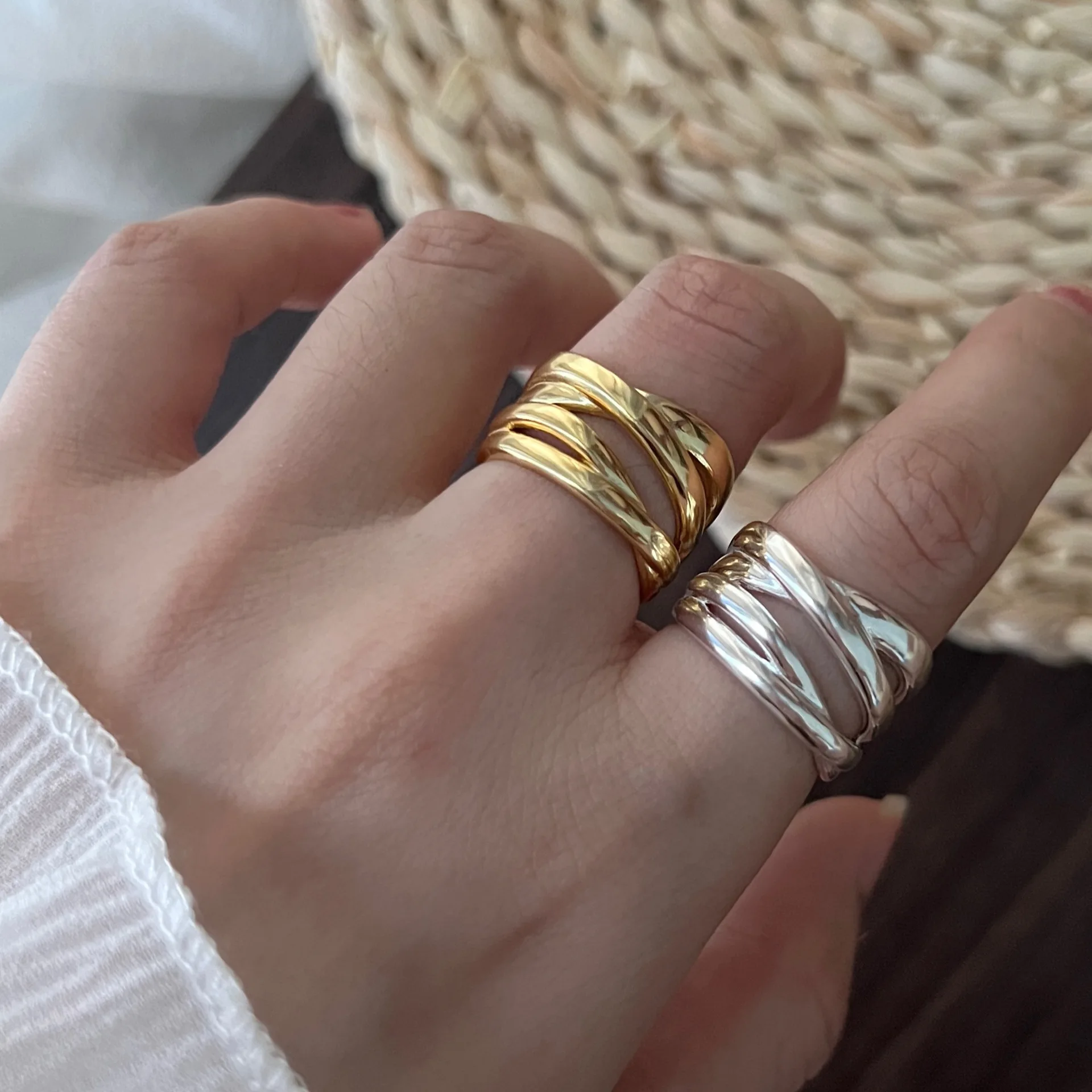 

925 Sterling Silver Open Rings for Women Men Fashion Couple Handmade Irregular Lines Ring Party Jewelry Prevent Allergy Gift