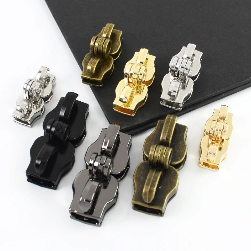 5 #   8 #   10 #   النايلون سستة المؤشر لمجموعات إصلاح الأمتعة 2/4/10 أزواج ثقب مزدوج السوستة المنزلق محفظة مكافحة سرقة زيبر مجتذب رئيس