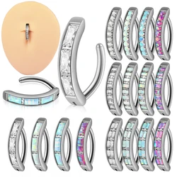 1PC Surgical Steel Reverse Curved Belly Piercings Opal Square CZ Gem Navel Piercing Belly Button Rings Body Piercing Jewelry