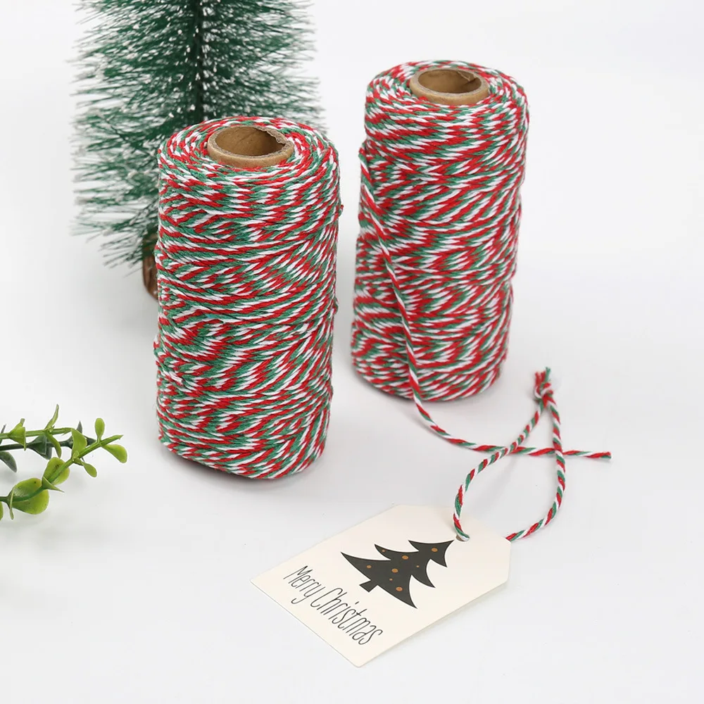 100m Cotton Cords Red Green White Tag String Rope DIY Crafts Gift Wrap Ribbon Twine Thead Wedding Christmas Decoration Supplies