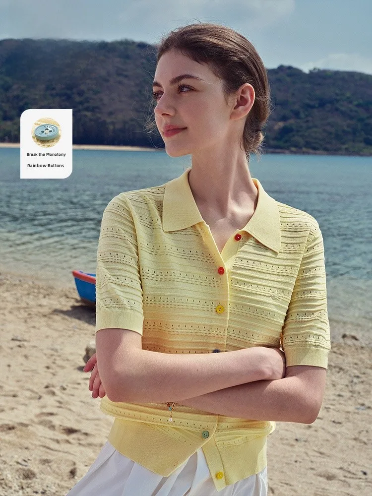 

Navigare Women's ort Sve Knitted Cardigan Hollow Design Commute Sle Spring New Arrival Casual Regular Fit Pure Color