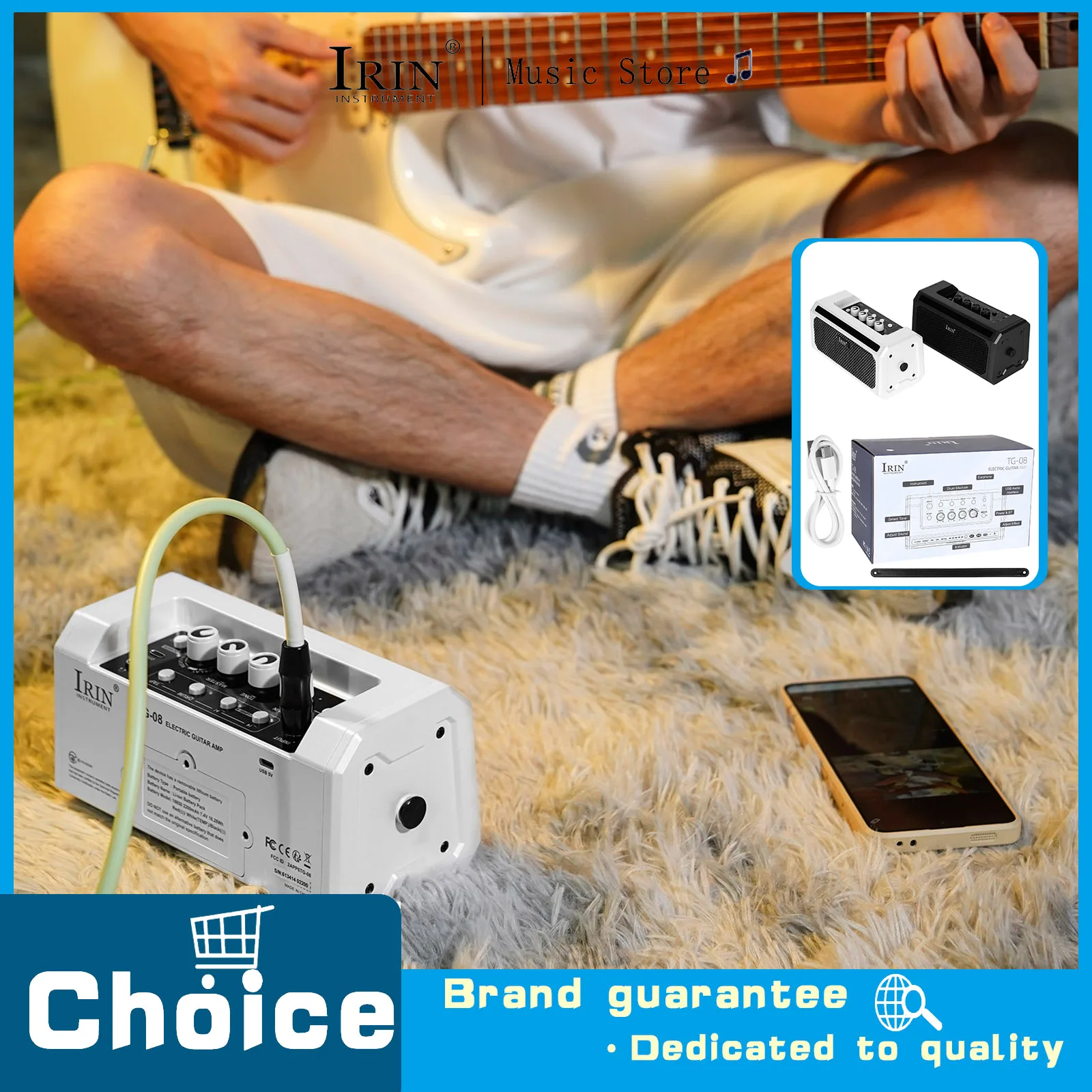 IRIN Electric Guitar Speaker Mini USB Type-C Charging Bluetooth Built-In Drum Player Audio LED Strip 10W Output Speaker