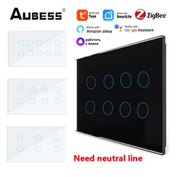 Tuya Zigbee 6/8/10 Gang Smart Light Switch Smart Touch Panel 2 Way Control Smart Home Automation Via Alexa Google Home Alice