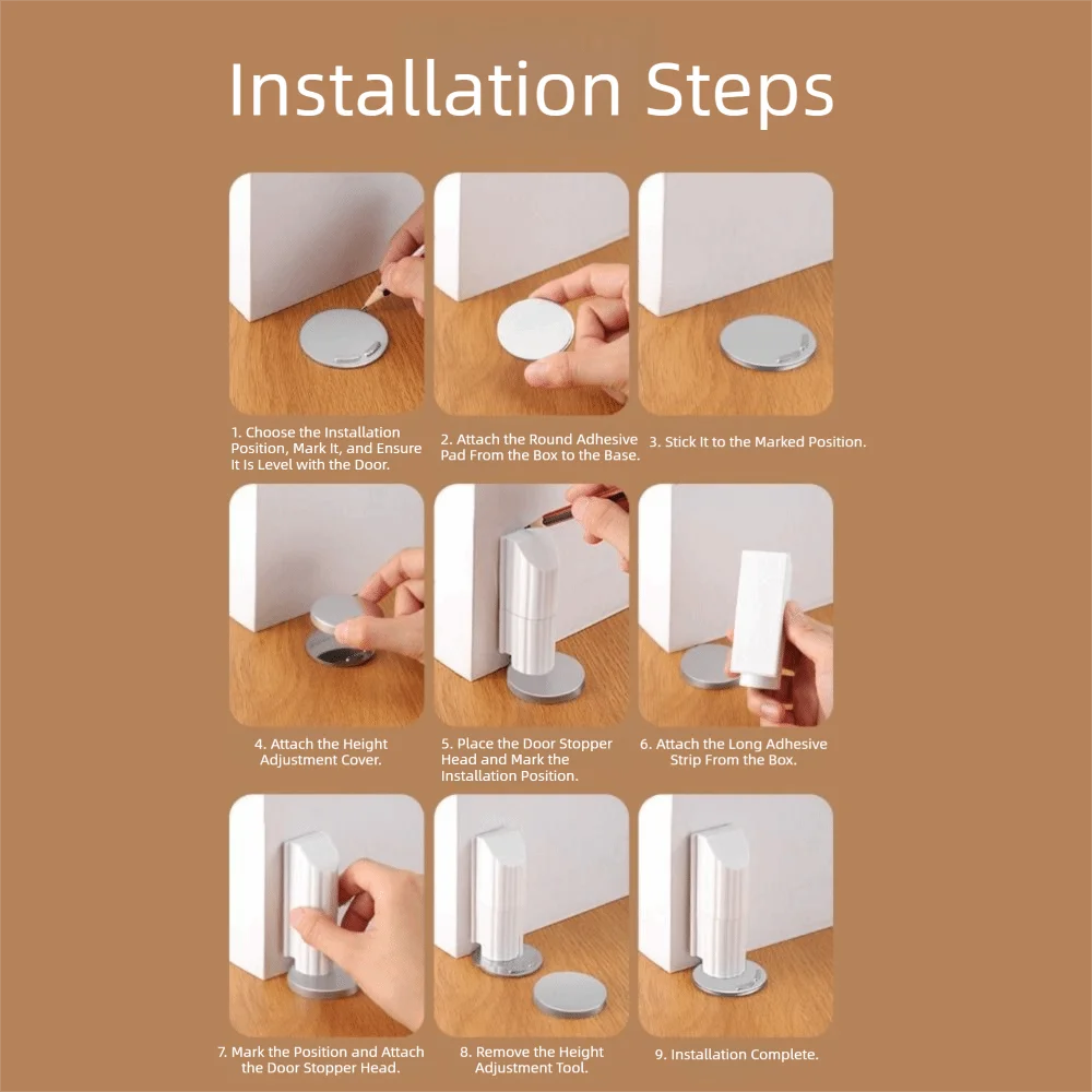 Ultra-Thin Design Magnetic Door Stopper Nail-Free Installation Stainless Steel Door Catch Magnet Silent Operation