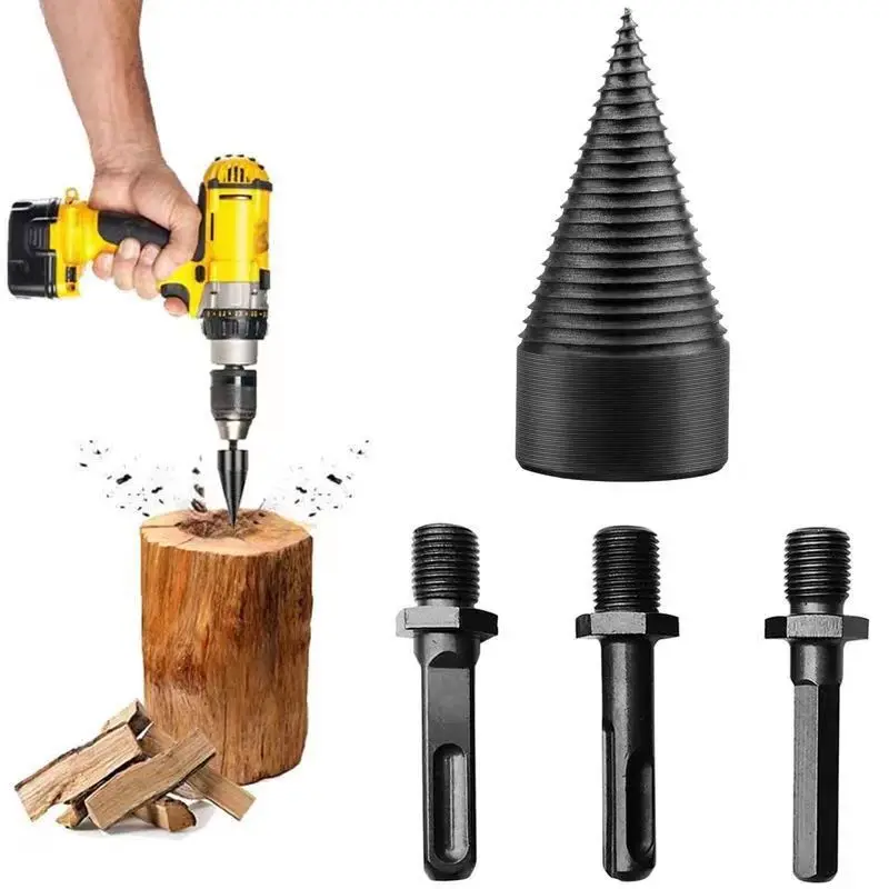 Firewood Splitter Drill Bit Round/Hex/Square Shank Wood Cone Reamer Punch Driver Step Drill Bit Woodworking Tool Firewood Chop