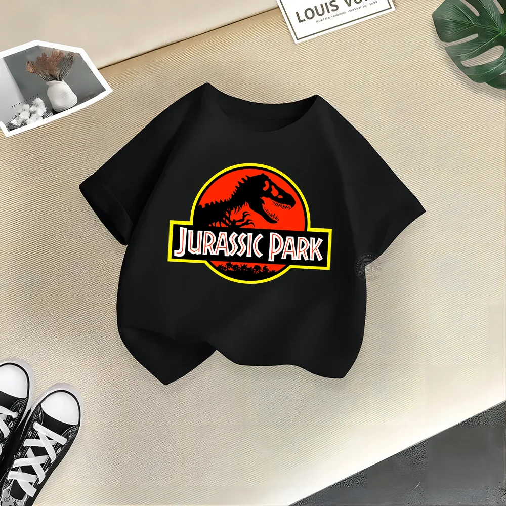 Jurassic Teen 100% Cotton T Kids Little Dinosaur Print Comfortable Top Boys Girls Outdoor casual sports short sleeve T-shirt