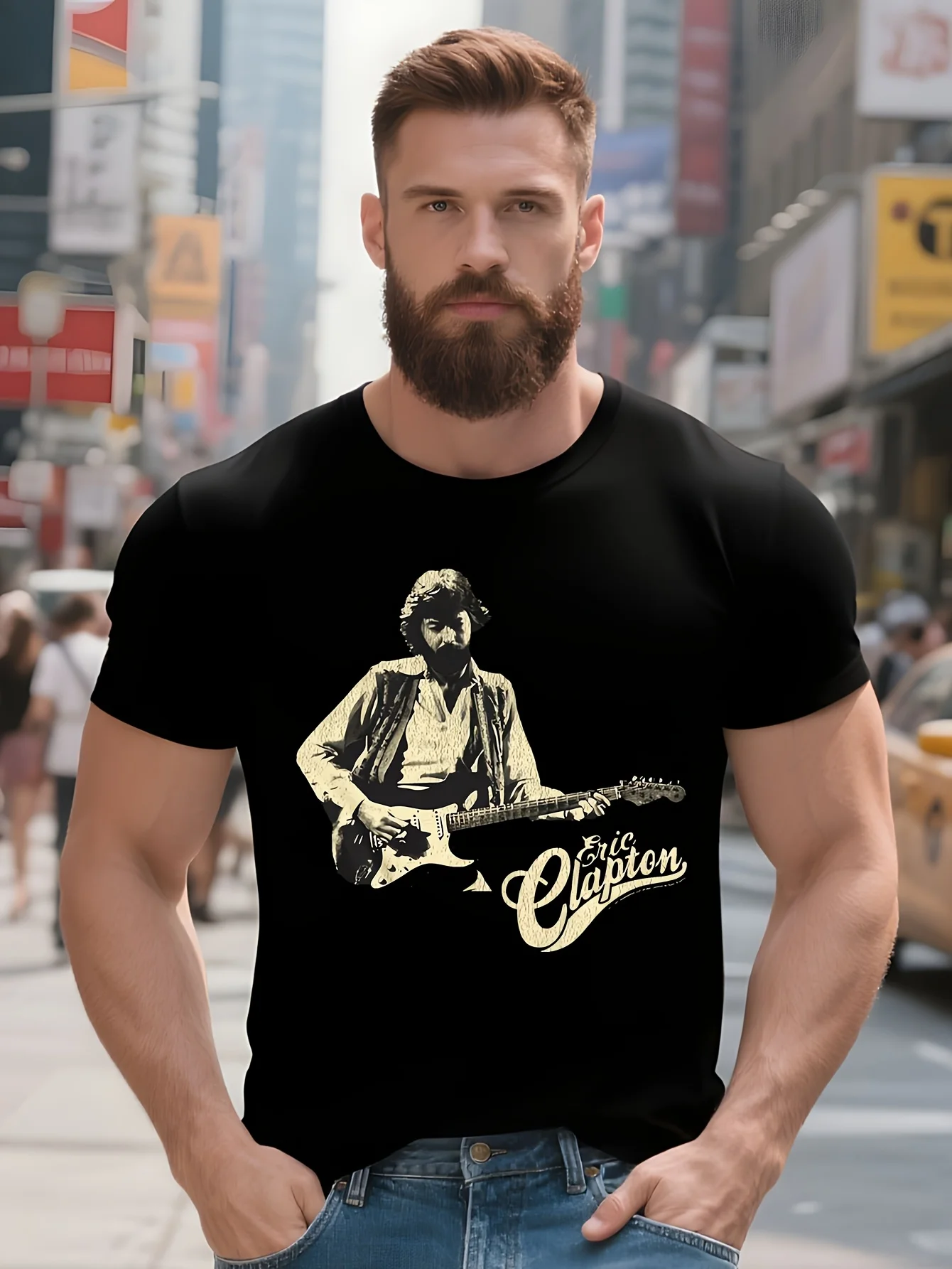 Мужская футболка Eric Clapton Live in Concert в винтажном стиле, 100% хлопок, с коротким рукавом, круглым вырезом и уникальным принтом гитаристаPerfe Мужская футболка Eric Clapton Live in Concert в винтажном стиле, 100% хлопок, с коротким рукавом, круглым вырезом и уникальным принтом гитаристаPerfe