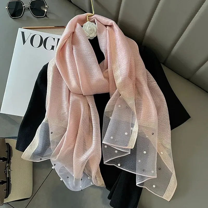 2024 Luxury Brand Women Fashion Scarf Plain Solid Silk Linen Shawls Summer Lady Bandanas Foulard Hijab