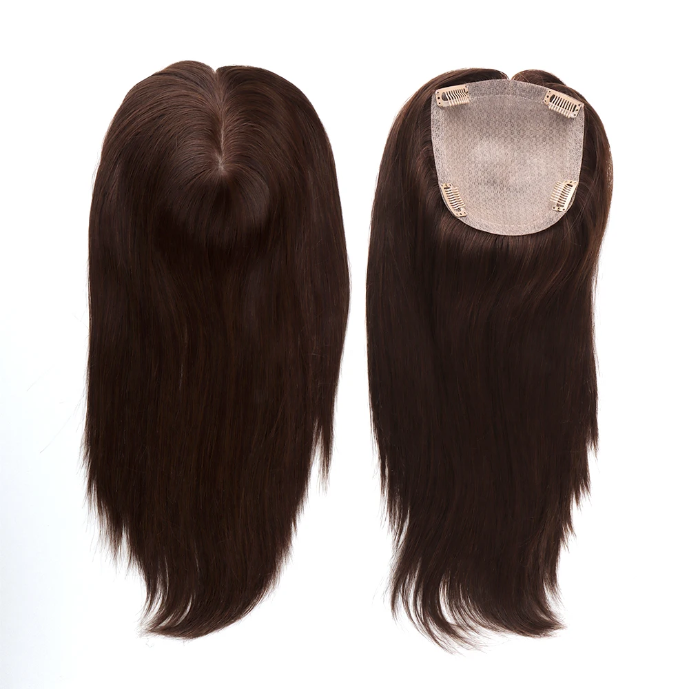 Rambut Manusia Eropa Virgin Luas dengan 4 Klip Dalam 5.5 "X6" Sutra Sejuk Atas Rambut Palsu untuk Wanita 13*13Cm