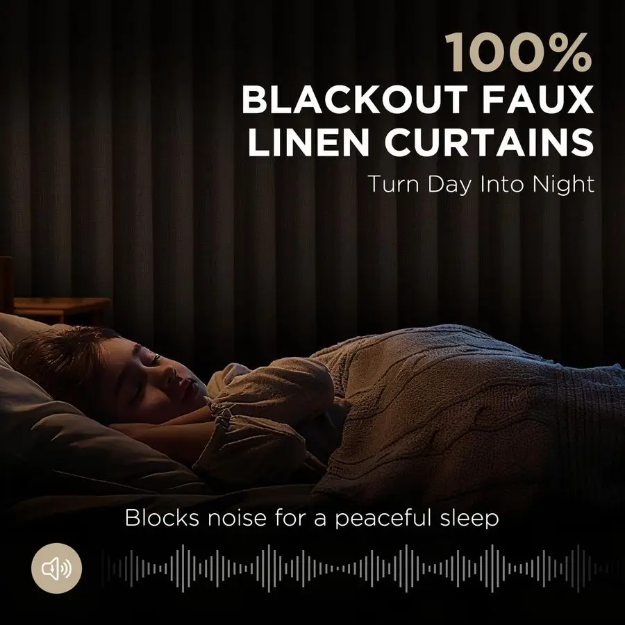 Zasłony z plisami, 100% zaciemniające do sypialni, lniane zasłony 100 cm szer. x 213 cm dł., termoizolacyjne, 2 panele, zasłony blokujące światło, B