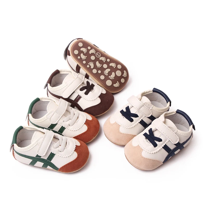 Infant Baby Boys Girls Shoes Sneakers Contrast Color Stripe PU Leather Anti-Slip Sole Prewalker First Walker Shoes