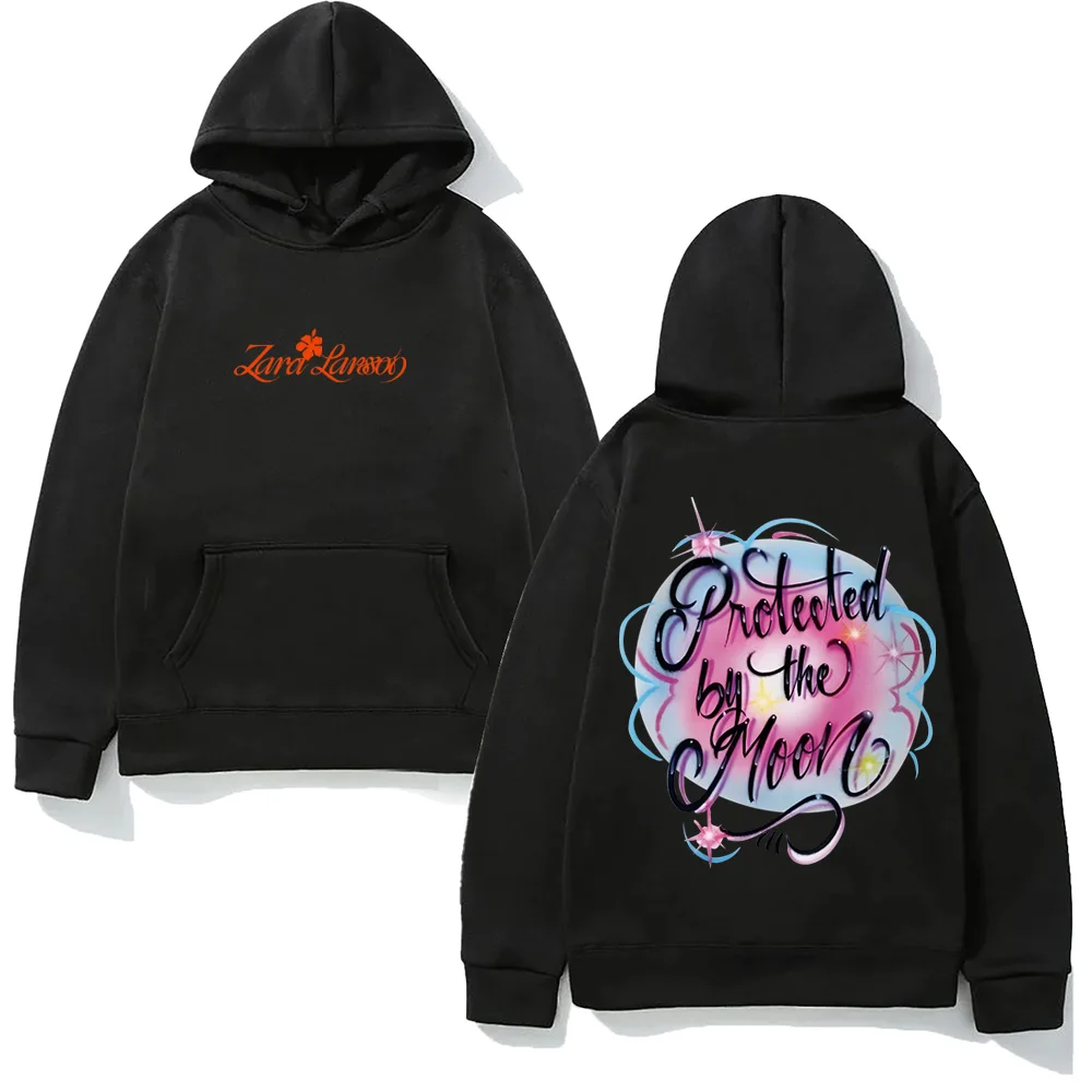 2026 Celestial‑Moon Aesthetic Black Hoodie Vintage Script Small Chest Print Gradient Pastel‑Nebula Circular‑Frame Cursive‑Quote