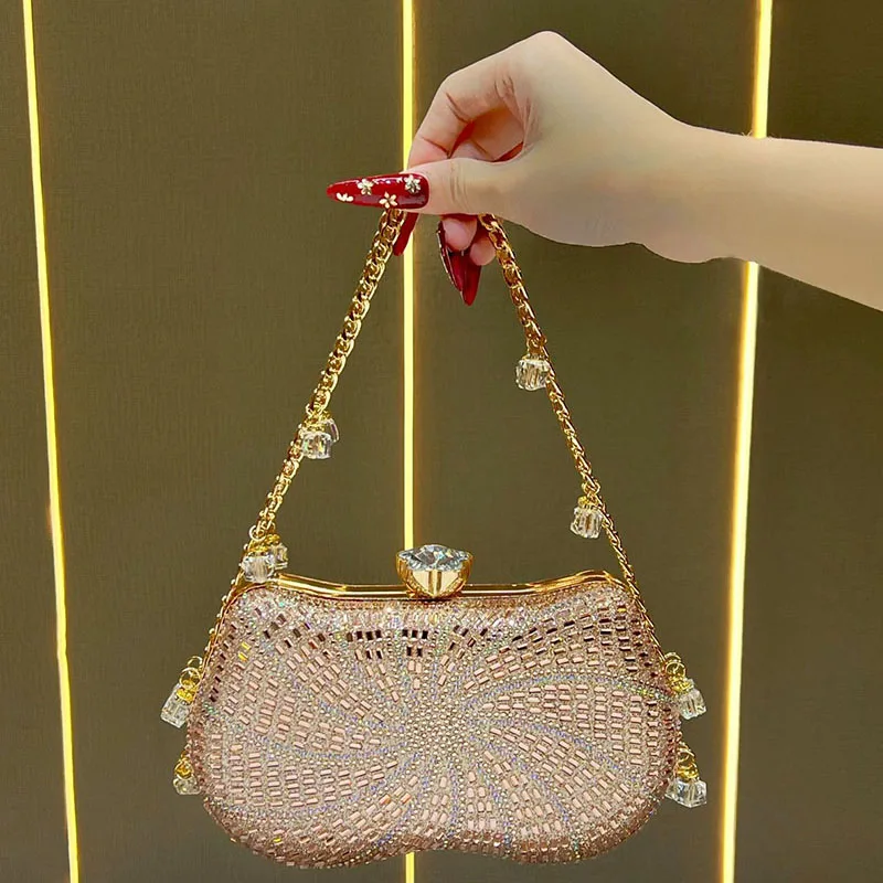 Diamond Wedding Bridal Evening Bag Luxury Shining Sequin Clutch Bag for Women Dinner Party Banquet Handbags with Chain