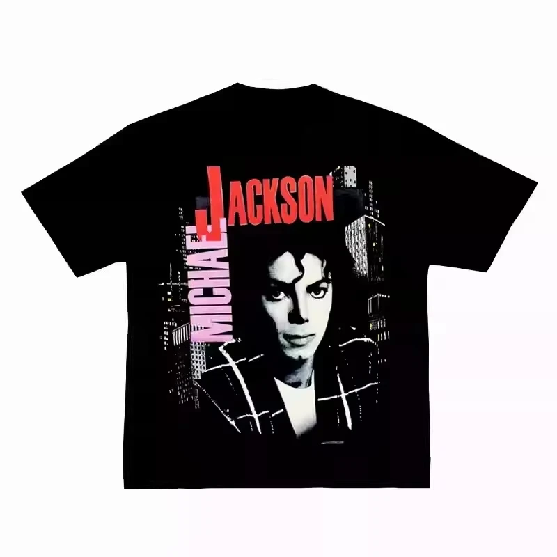 تي شيرت MJ مايكل جاكسون مايكل جاكسون فينتاج أمريكي صغير بياقة ثقيلة وأكمام قصيرة #2