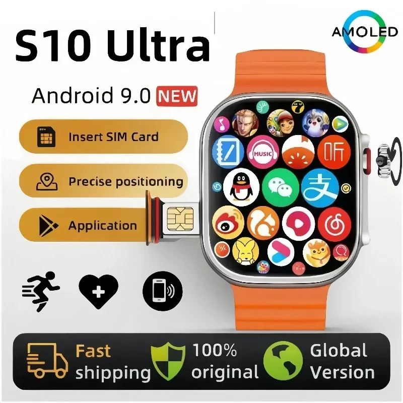 

New 4G network Android smartwatch CDS9 WiFi GPS SIM card rotating camera Video chat Fitness App download smartwatch men women