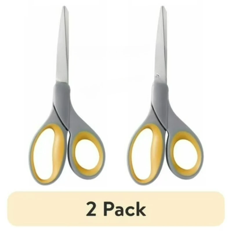 (2 pack) 8-Inch Titanium Bonded Adjustable Glide Scissors, Grey & Yellow for Office Use