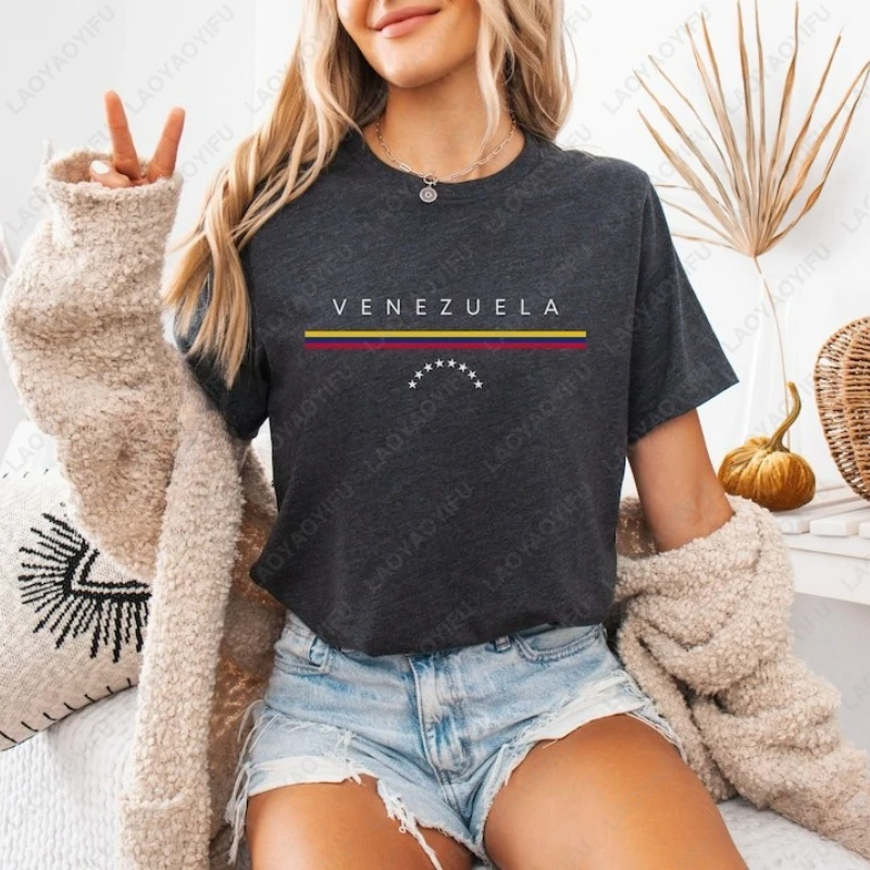 Venezuela Unisex Cotton Shirt Minimalist Flag Souvenir Peace & Sovereignty Creative Trend Casual O-neck Printed Tops Ropa Mujer