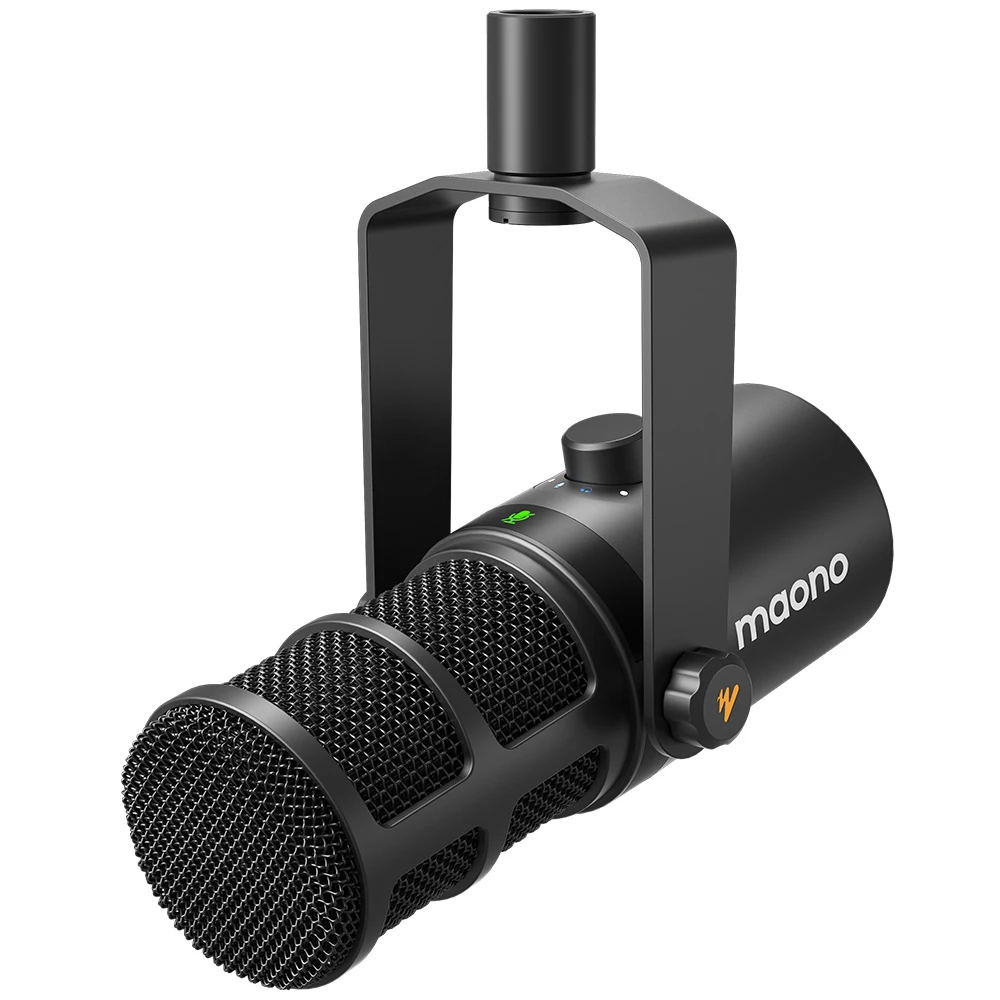 Maono USB/XLR Micrófono dinámico profesional Todo de metal con ganancia de silencio de un toque Conector para auriculares y control de volumen para