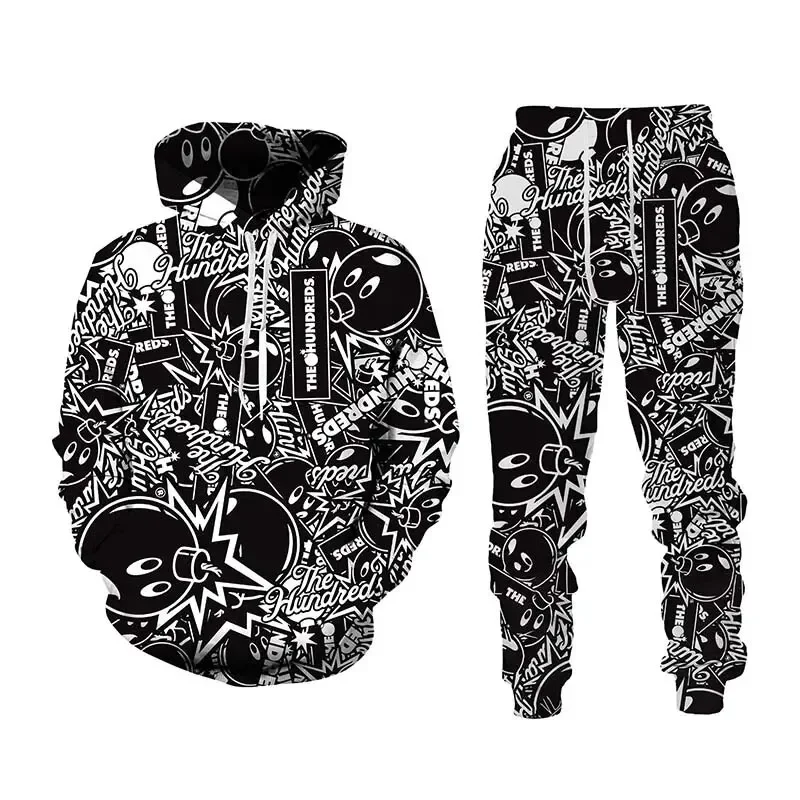 New Men\'s Hoodies Sweatshirt 3D Print Abstract Casual Oversize Hoodie Men Two-piece pants set Hip Hop Fashion Streetwear Sets