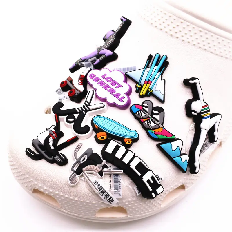 Sports Competition PVC Shoe Charms Accessories Skiing Skates Hockey Sandals Decoration Pins for X-mas Kids Party Gifts