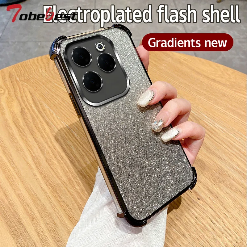 Glitter Shockproof Gradient Plating Silicone Case For INFINIX Hot 40 30 10S 9 Play 30i Pro 4G Transparent Back Cover
